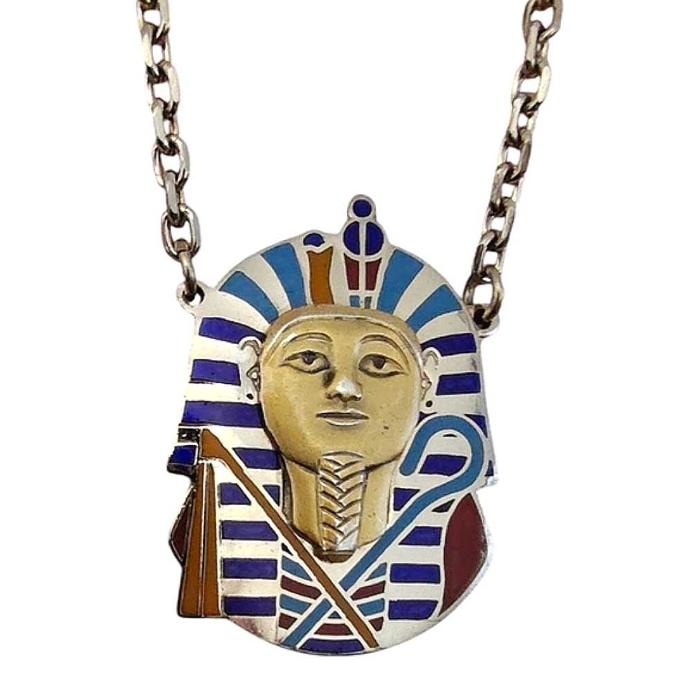 Vintage Cloisart Pharaoh Pendant Necklace – Egyptian Revival Design - Picture 4 of 7